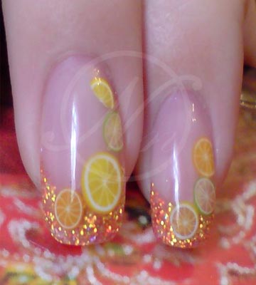 Nail Art Design Gallery. Frootie Nails. Intricate fruit slices can be added